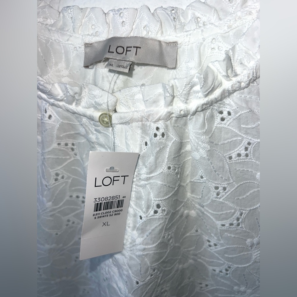 NWT LOFT White Eyelet Ruffle Sleeve Blouse XL - Picture 4 of 11